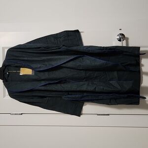 NWT Silk Dark Green Robe with Blue Trim